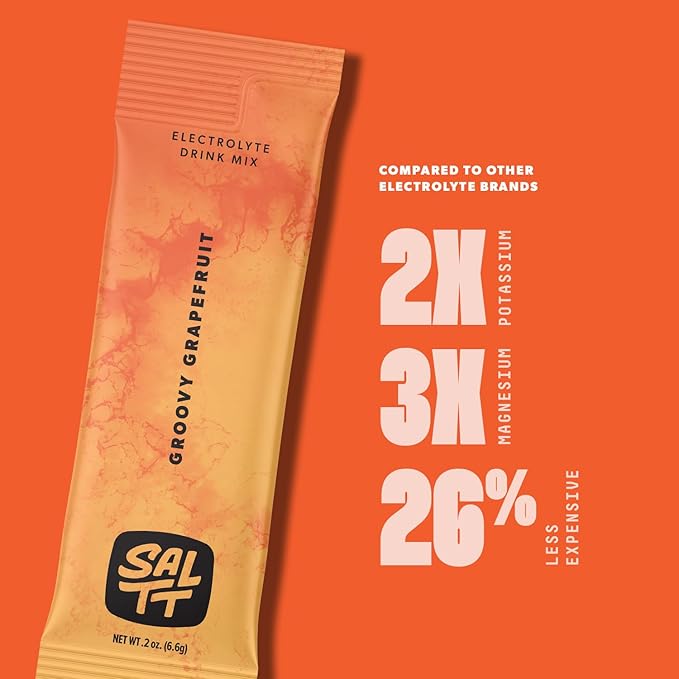 SALTT Electrolytes Powder Flavored Drink Mix - Groovy Grapefruit - 30 Hydration Packets - Magnesium, Potassium, Sodium, Trace Minerals - Zero Sugar & Gluten Free - Travel Essentials