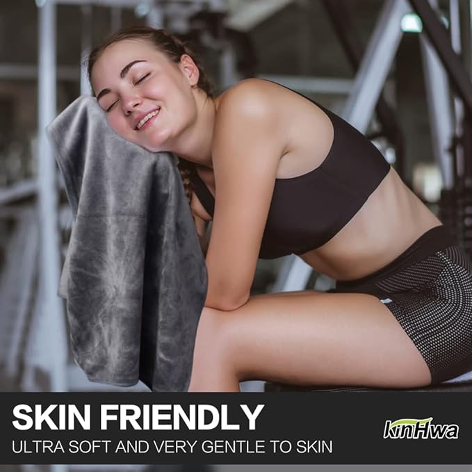 KinHwa Gym Towels for Men Sweat Absorbent Workout Towels Soft Microfiber Sports Towel Perfect Size for Workouts, Yoga, Running, Biking or Camping 16inch x 31inch 3 Pack Gray