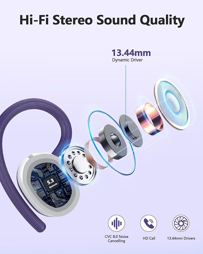 Wireless Bluetooth Earbuds Sport 128H Playtime Bluetooth 5.3 Headphones with LED Display Powerful Bass Over Ear Earphones with Earhooks IP7 Waterproof