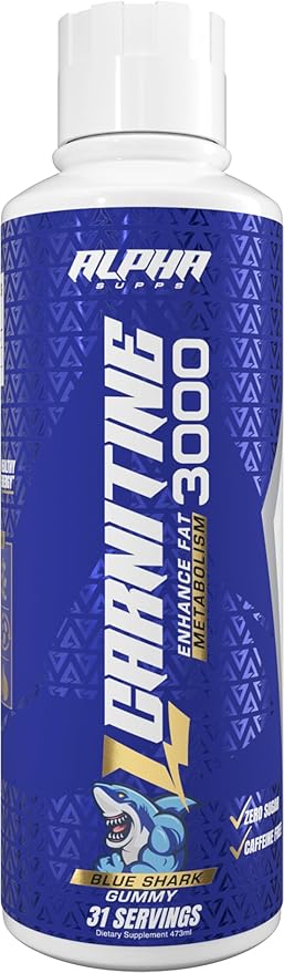 Alpha Supps L Carnitine Liquid 3000 | Stimulant-Free L-Carnitine Supplement for Men & Women | Pre-Workout Energy Boost & Muscle Recovery | Zero Sugar, Fat, & Carbs | 31 Servings (Blue Gummy)
