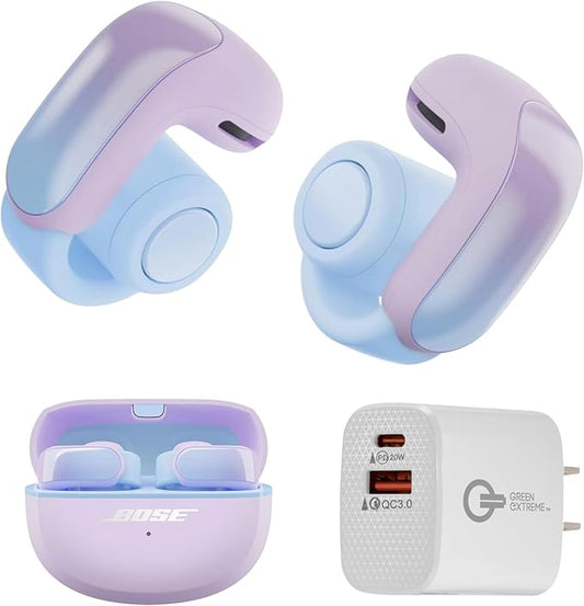 Bose Ultra Open Bluetooth Earbuds, True Wireless Earbuds with OpenAudio for Awareness, Clip On Design for Comfort, Immersive Audio, Up to 48 Hrs of Playtime + 20W Wall Charger (Chilled Lilac)
