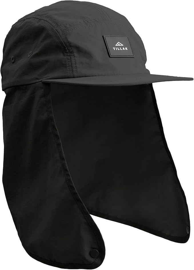 Tillak Chamisa Sun Hat, Lightweight Nylon 5 Panel Cap with Hide-able Neck Shade and Spring Cord