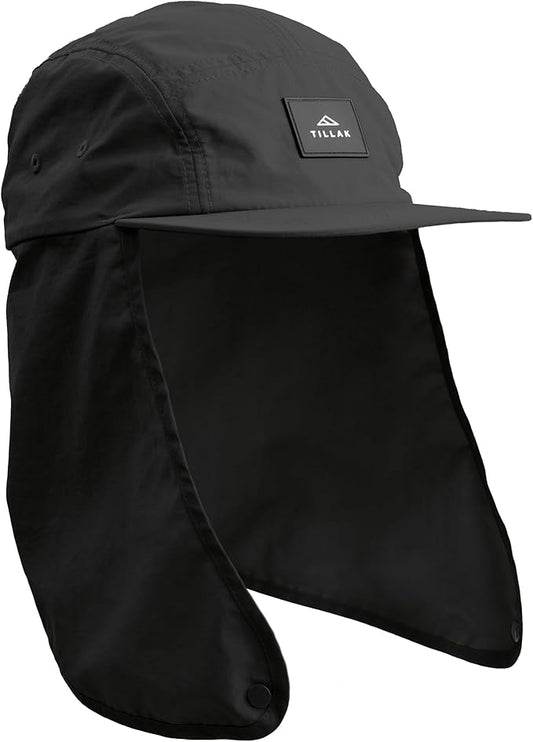 Tillak Chamisa Sun Hat, Lightweight Nylon 5 Panel Cap with Hide-able Neck Shade and Spring Cord