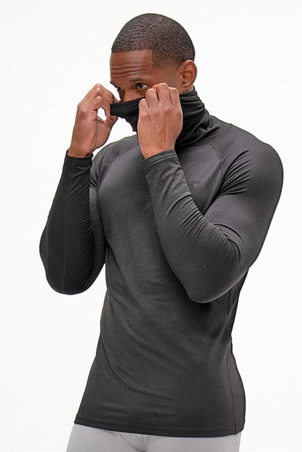 DEVOPS 2 Pack Men's Thermal Turtle Mock Neck Shirts, Compression Long Sleeve Tops and Hoodies