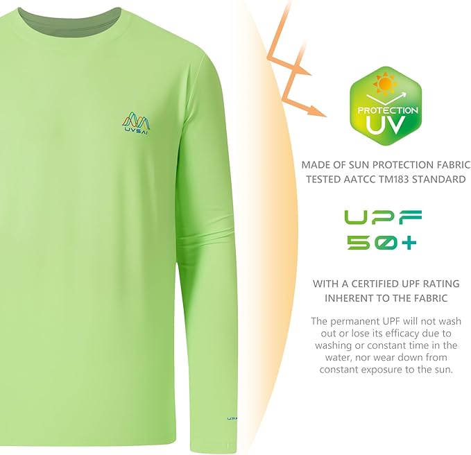 Men’s UPF 50+ Long Sleeve Performance T-Shirts Permanent UV Protective Quick Dry for Everyday Hiking Fishing Beach