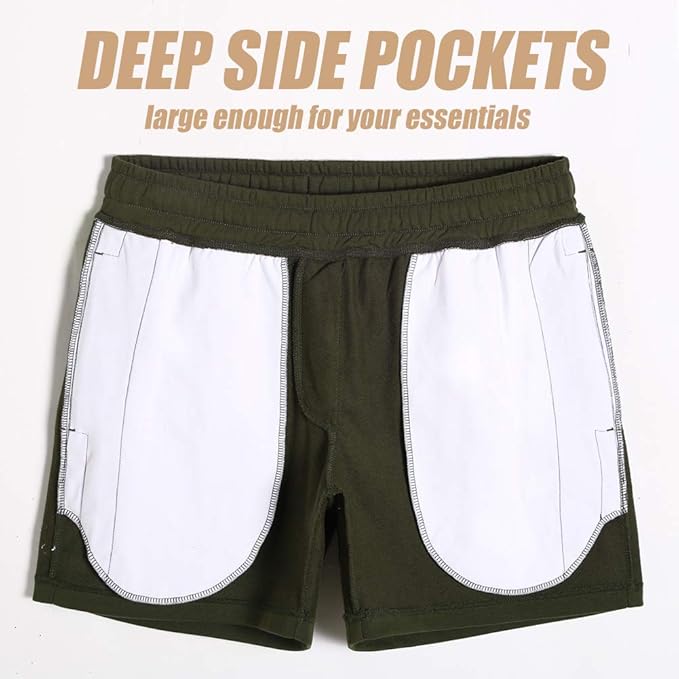 maamgic Mens Athletic Gym Shorts 5.5" Elastic Waist Casual Pajama Pocket Jogger Men Workout Short Pants