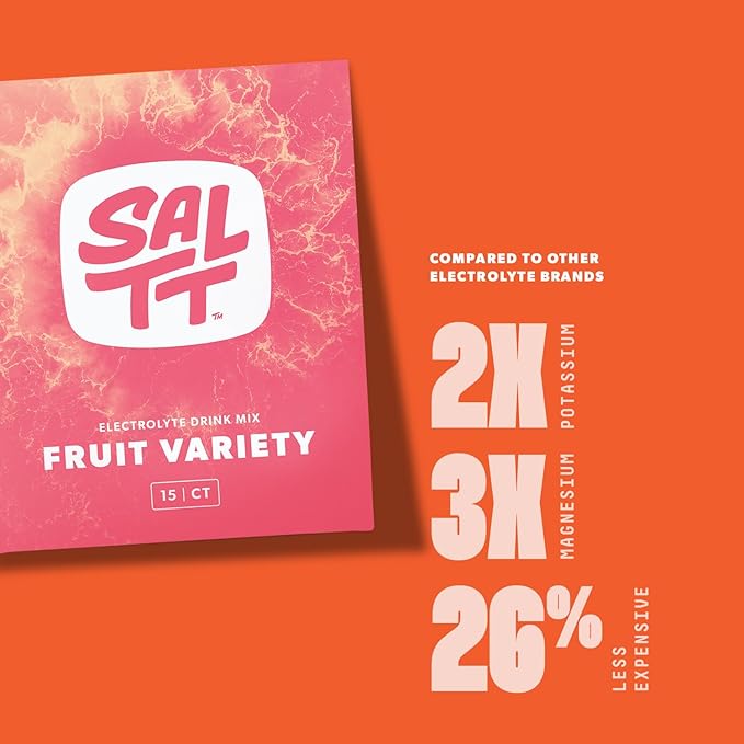 SALTT Electrolytes Powder Packets, Fruit Variety Pack (15 Packets) - Magnesium, Potassium, Sodium, Trace Minerals - Vegan & Gluten Free - Travel Essentials - Made in USA