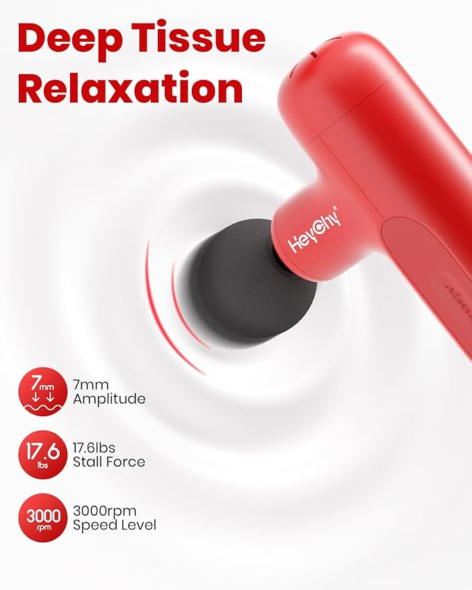 Super Mini Massage Gun Deep Tissue with 4 Attachments, Handheld Portable Mini Travel Size Percussion Deep Tissue Massager with 5 Speeds, Massager Gun Ideal Gift for Man & Women, Red