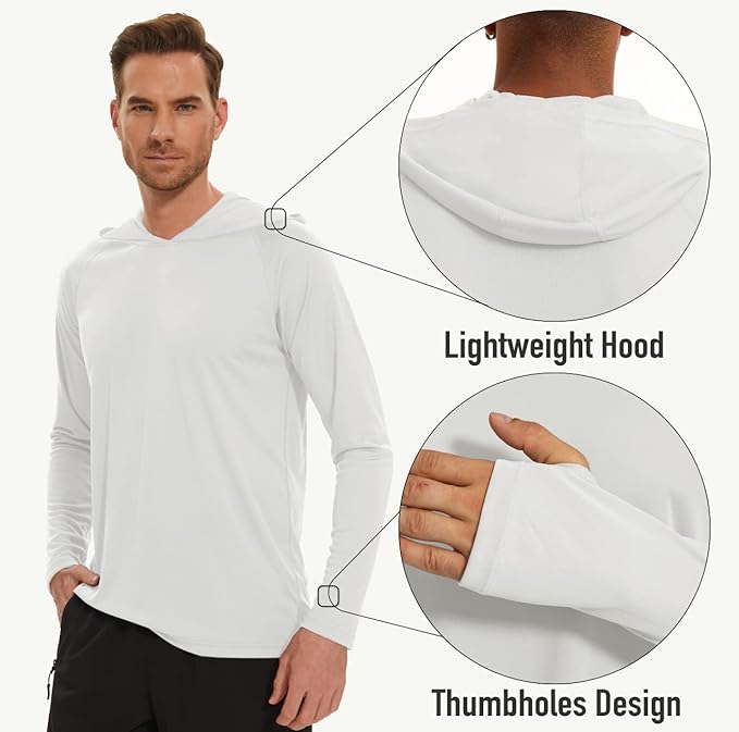 MAGCOMSEN Men's Hooded UPF 50+ Sun Protection T Shirts Long Sleeve Athletic Fishing Shirts Rash Guards