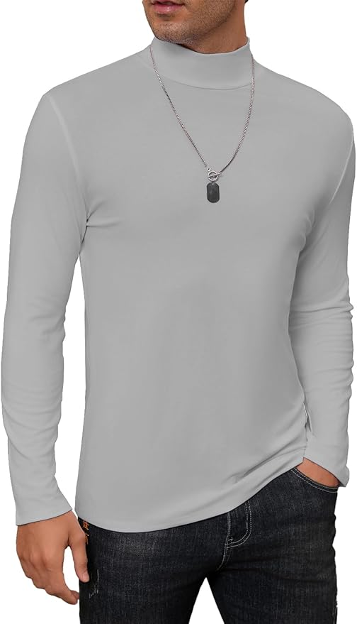 Mens Mock Turtleneck Long Sleeve Slim Fit Shirts Basic Casual Undershirts Lightweight Pullover