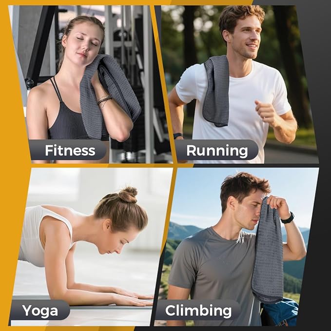 HOMEXCEL 4 Pack Microfiber Gym Towels Grey Fitness Towels Ultra Soft, Highly Absorbent and Quick Dry Towel for Gym, Shower, Hotel, Spa 15 x 25 Inch