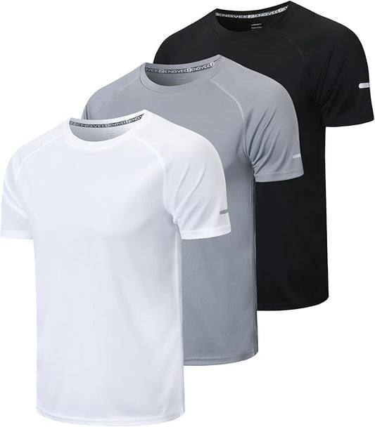 frueo Men's 1/3 Pack Workout Shirts Quick Dry Moisture Wicking Short Sleeve Mesh Athletic T-Shirts