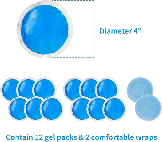 MR.ICE Small Round Ice Packs for Injuries Reusable Soft Gel Cold Packs Wrap for Kids - 12 Mini Ice Packs Cold Compress for Face After Surgery, Breastfeeding, Wisdom Teeth, Dark Circles, Kids Fever