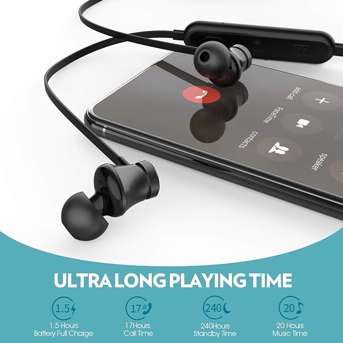 Bluetooth Headphones Neckband 20Hrs Playtime V5.0 Wireless Headset Sport Noise Cancelling Earbuds w/Mic for Gym Running Compatible with iPhone Samsung Android
