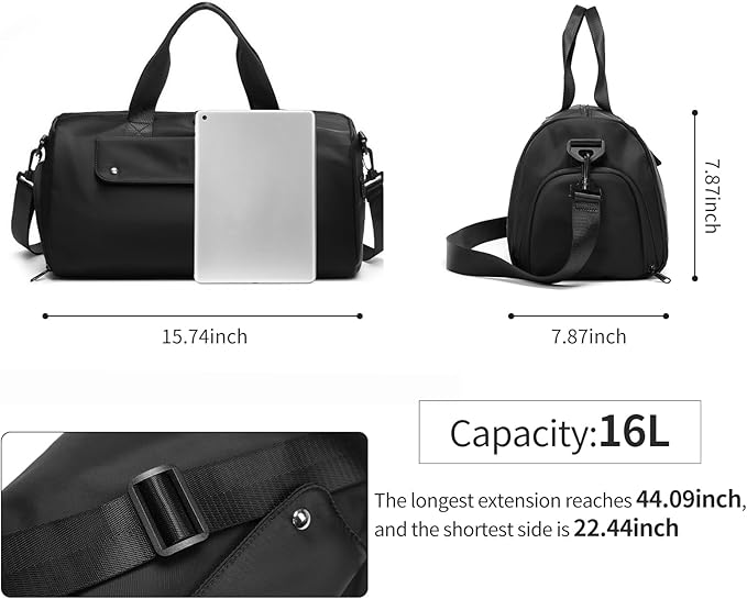 REEYEE Small Gym Bag, Black Waterproof Duffle Bag for Men Women, Cordura Workout Bag with Trolley Sleeve, Duffle Bag for Travel, Sports, Fitness, Training, Yoga, Hospital