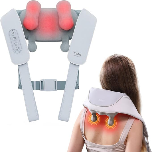 Cordless Shiatsu Neck and Back Massager with Heat, 10 Mins x 12 Uses, 3 Massage Modes & 2 Intensity Levels, 3D Kneading Deep Tissue for Pain Relief, Voice Prompt & Smart Memory, Relax for Women, Men