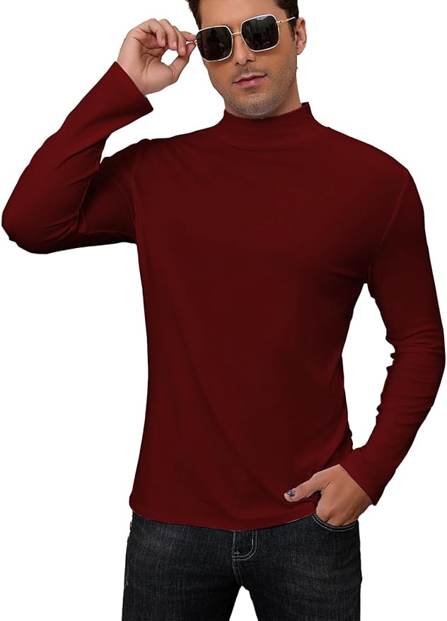 Mens Mock Turtleneck Long Sleeve Slim Fit Shirts Basic Casual Undershirts Lightweight Pullover