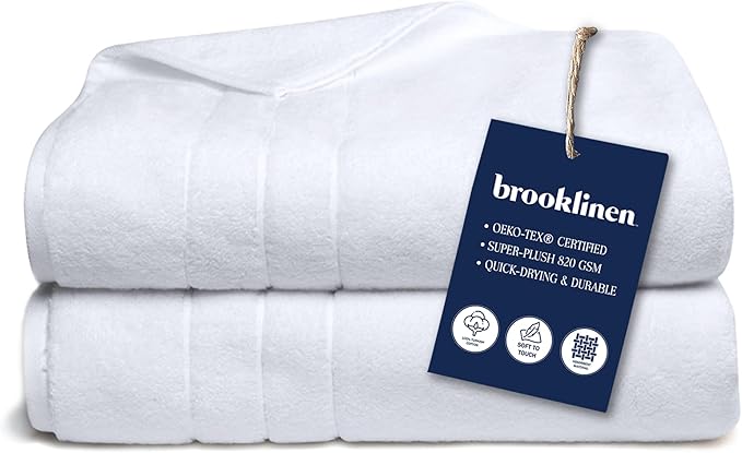 Brooklinen Super-Plush Turkish Cotton Bath Sheets Set of 2 Cotton, 820 GSM, Highly Absorbent, Machine Washable, Perfect for Home & Bathroom (40" x 65", White)