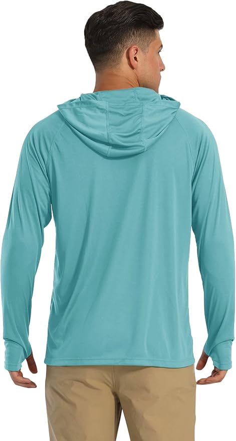 MAGCOMSEN Men's Hooded UPF 50+ Sun Protection T Shirts Long Sleeve Athletic Fishing Shirts Rash Guards