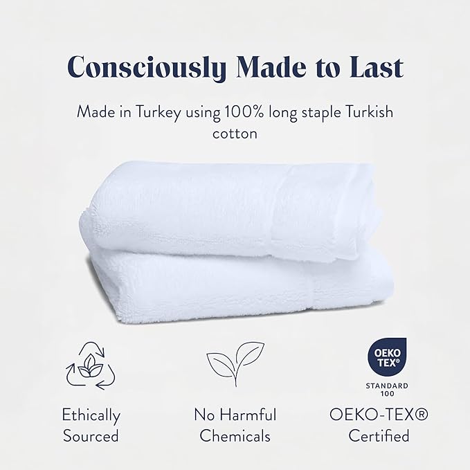 Brooklinen Super-Plush Turkish Cotton Washcloths Set of 2 Cotton, 820 GSM, Highly Absorbent, Machine Washable, Perfect for Home & Bathroom (13" x 13", White)