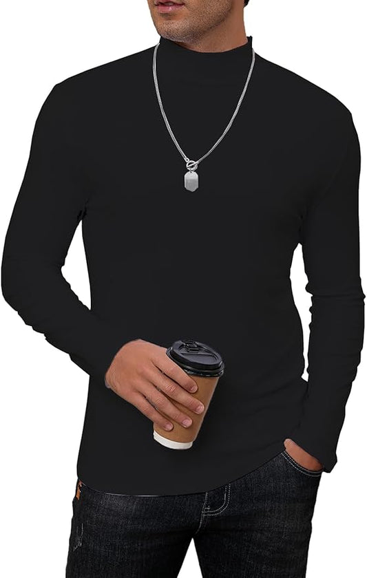 Mens Mock Turtleneck Long Sleeve Slim Fit Shirts Basic Casual Undershirts Lightweight Pullover