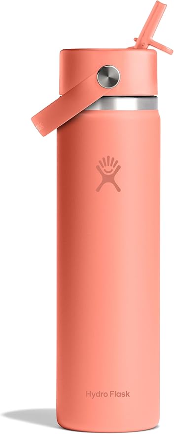 Hydro Flask Water Bottle - Insulated Stainless Steel - Wide Mouth Flex Straw Lid, Non Spill, Leakproof and Refillable in 24 Oz Sunglow