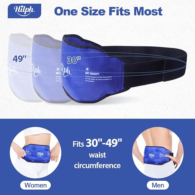 Hilph Low Back Ice Pack Wrap for Pain Relief, Reusable Ice Pack Belt Hot Cold Therapy for Low Back Pain, Lumbar Surgery, Sciatic Nerve, Coccyx, Tailbone Pain (Blue)
