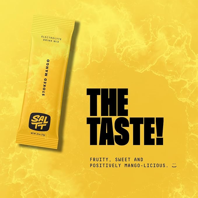 SALTT Electrolytes Powder Flavored Drink Mix - Stoked Mango - 30 Hydration Packets - Magnesium, Potassium, Sodium, Trace Minerals - Zero Sugar & Gluten Free - Travel Essentials