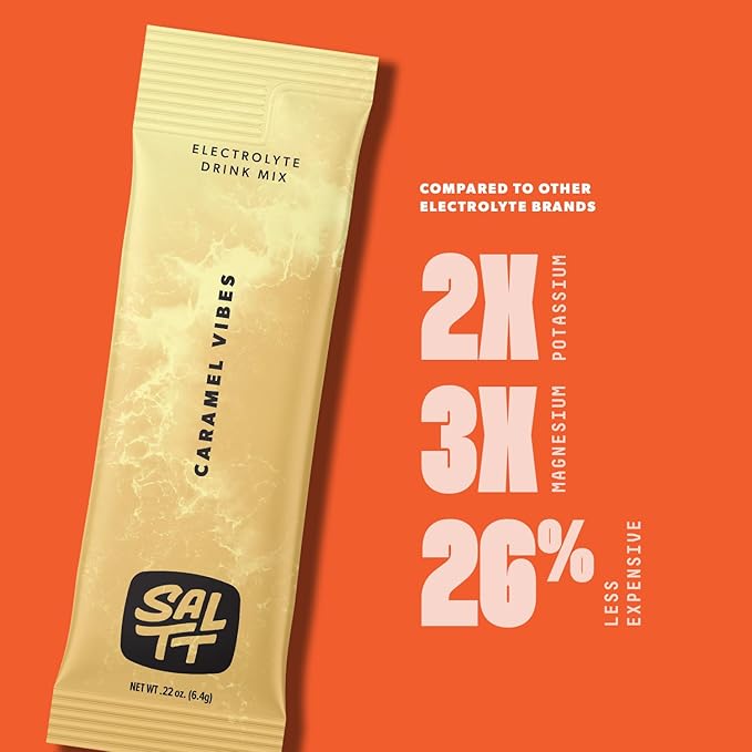SALTT Electrolytes Powder Flavored Drink Mix - Caramel Vibes - 30 Hydration Packets - Magnesium, Potassium, Sodium, Trace Minerals - Zero Sugar & Gluten Free - Travel Essentials