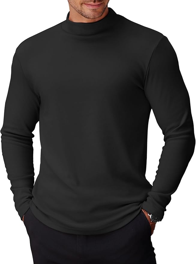 COOFANDY Mens Mock Turtleneck Long Sleeve Shirts Basic Thermal Turtle Neck Undershirt Lightweight Pullover Sweaters Top