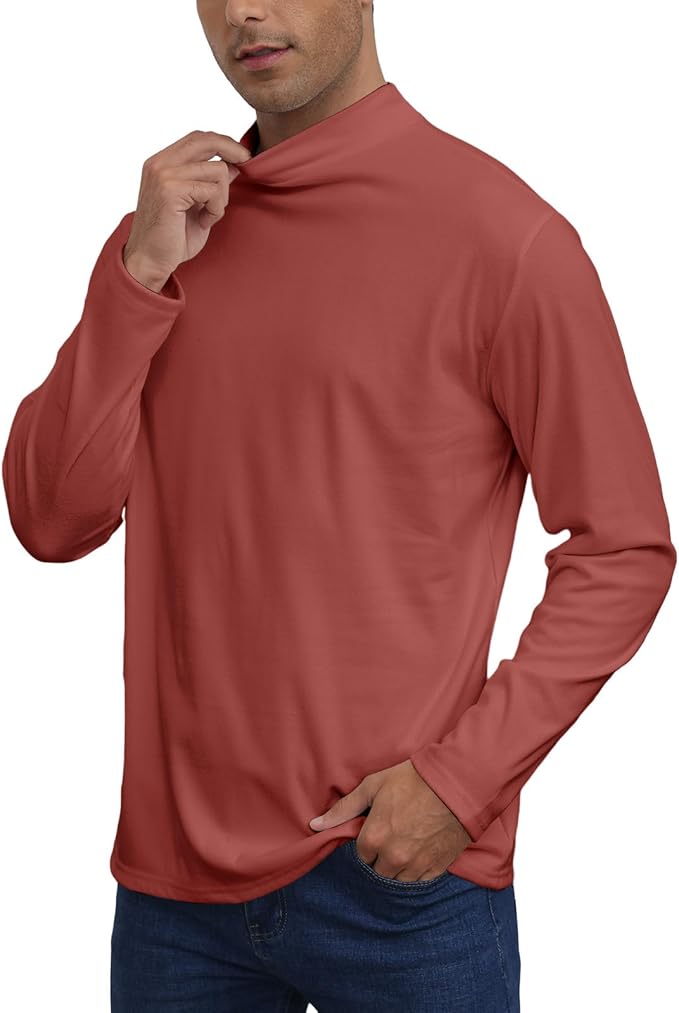 Mens Casual Mock Turtleneck T-Shirts Long Sleeve Thermal Stretchy Pullover Basic Lightweight Undershirt Sweater Tops