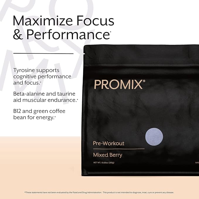 ProMix Nutrition Pre-Workout Powder, Mixed Berry - Maximize Focus & Performance - Helps Muscle Gain, Endurance - Vitamin B12, Caffeine, Beta-Alanine & L-Tyrsosine - 30 Servings (Pack of 1)