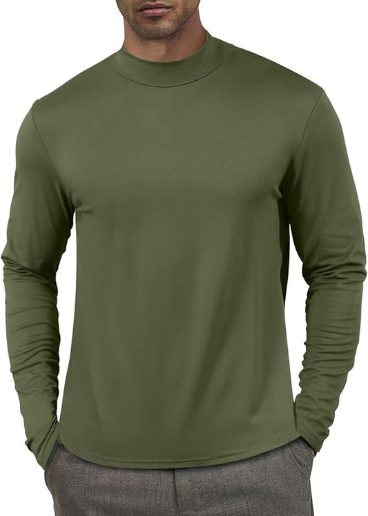 Men's Fashion Shirts Long Sleeve Mock Turtleneck T-Shirts Casual Thermal Undershirt Tops