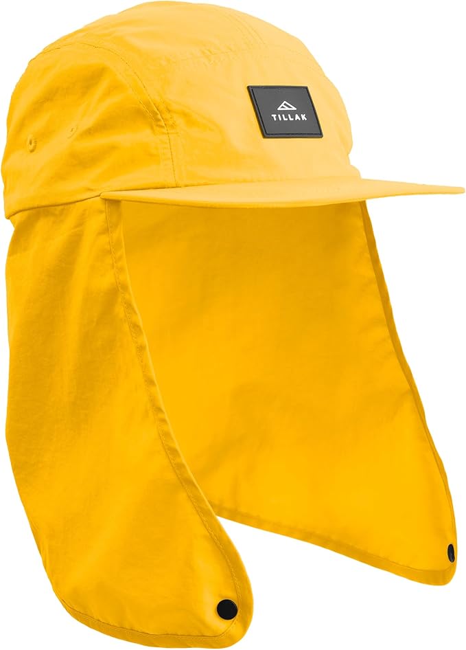 Tillak Chamisa Sun Hat, Lightweight Nylon 5 Panel Cap with Hide-able Neck Shade and Spring Cord