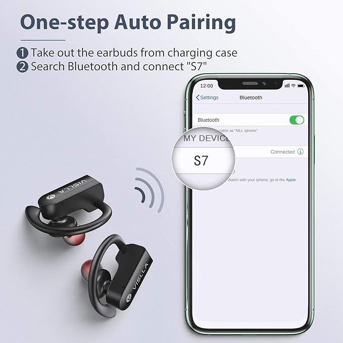 Vislla Wireless Earbuds, Bluetooth Earbuds with Earhooks, 82H Long Battery Life,HiFi Running Headphones with Mic,PU Leather Charging Case,Waterproof Sport Ear Buds for Gym Working Out