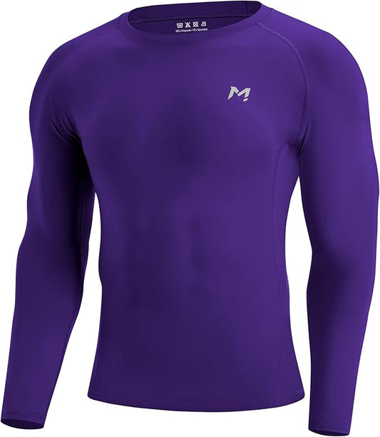 Mens Compression Shirt Long Sleeve Quick Dry Athletic Workout Gym T-Shirt SPF Running Top Sport Undershirt Base Layer
