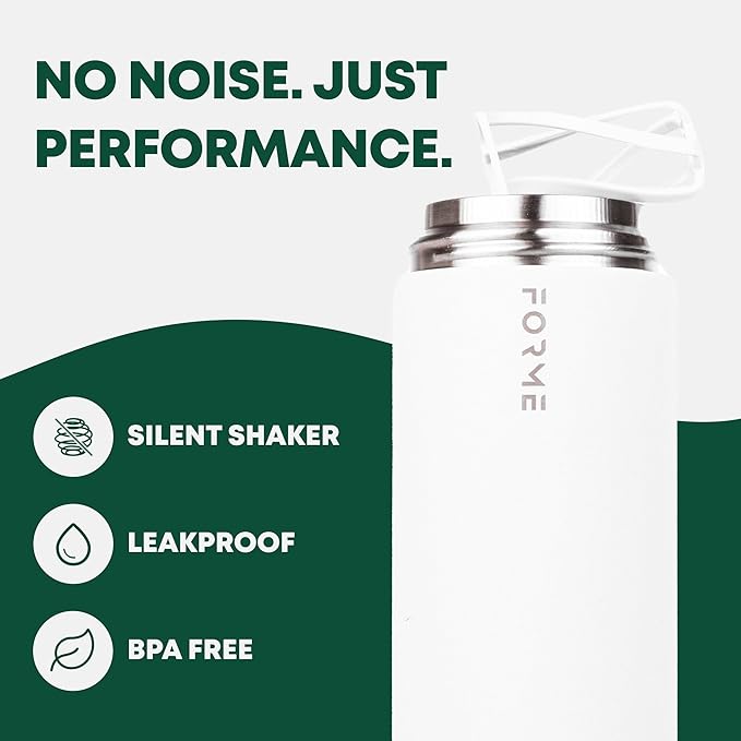 FORME - Shaker, 700ml Stainless Steel Protein Shaker, Double Walled Vacuum Insulated, Cold and Hot Drinks, Silent & Leak Proof, Fits Most Cup Holders (Chalk)
