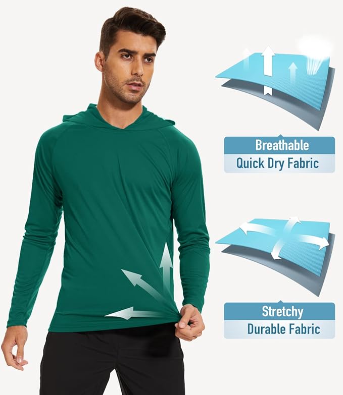 MAGCOMSEN Men's Hooded UPF 50+ Sun Protection T Shirts Long Sleeve Athletic Fishing Shirts Rash Guards