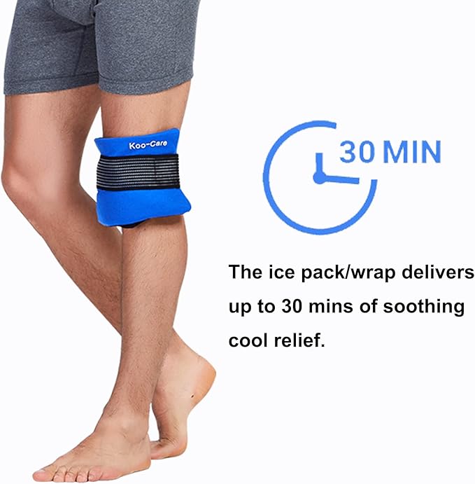 Koo-Care Flexible Gel Ice Pack & Wrap with Elastic Strap for Hot Cold Therapy - Great for Sprains, Muscle Pain, Bruises, Injuries, Etc. (Neck, Arm, Elbow, Waist, Knee, Ankle)(Medium)