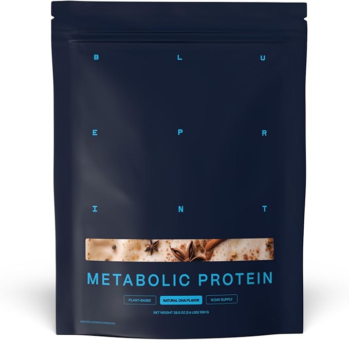 Blueprint by Bryan Johnson Vegan Protein Meal Replacement – Plant Based Hemp Protein with 27g Protein Per Serving – Low Calorie, Chai Flavored Protein for Women & Men – Dairy Free– 15 Servings