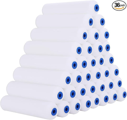 Mister Rui Foam Paint Roller, 36 Pack, 6 Inch High Density Foam Paint Roller Covers, Sponge Paint Rollers, Mini Rollers, Small Paint Rollers for Painting Walls, Cabinets, Doors