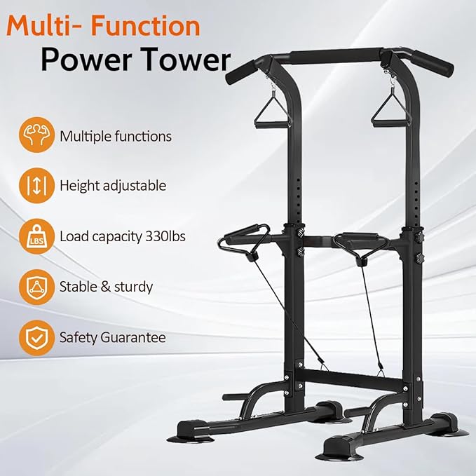 Power Tower Pull Up Dip Stander, Height Adjustable Multi-functional Home Strength Training Gym Equipment, Easy to Install, Durable Home Gym Equipment