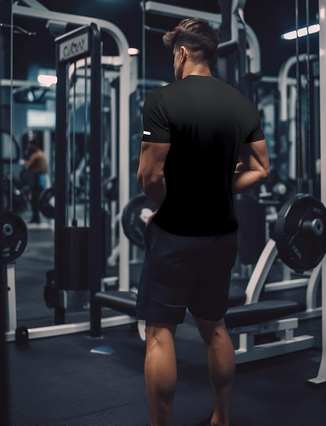 Mens Workout Shirts Fitted, Quick Dry Gym Tshirts Running Athletic Top Moisture Wicking Tee