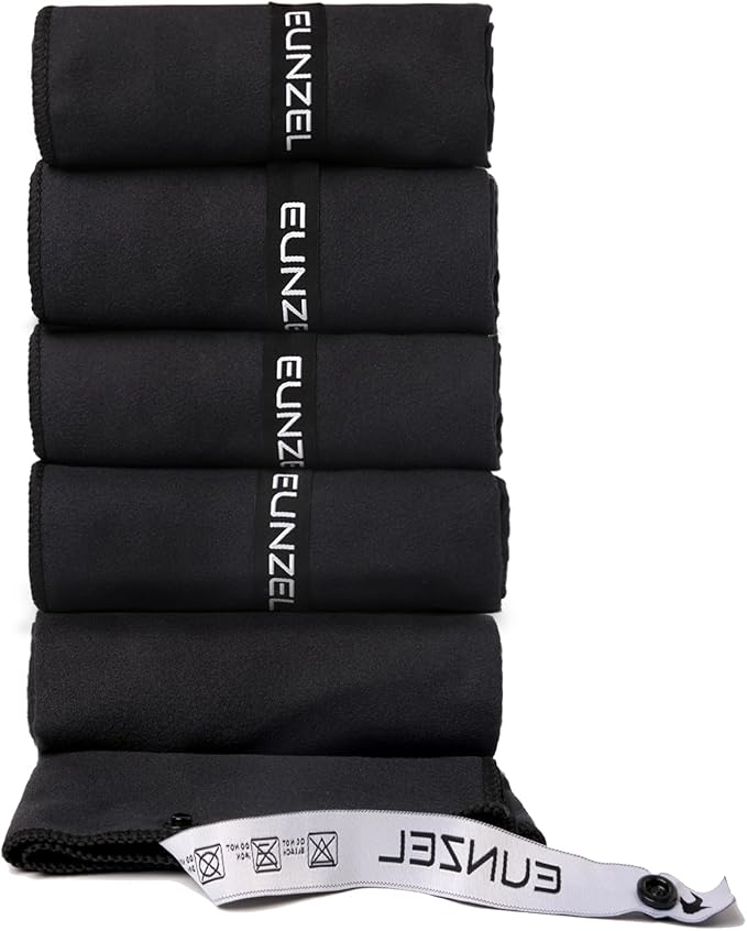 Eunzel Microfiber Workout Towel,Quick Dry Silver Ion Absorbent Sweat Gym Towel for Workout, Camping, Travel, Exercise& Fitness 31.5"x15.7", Set of 5 Black