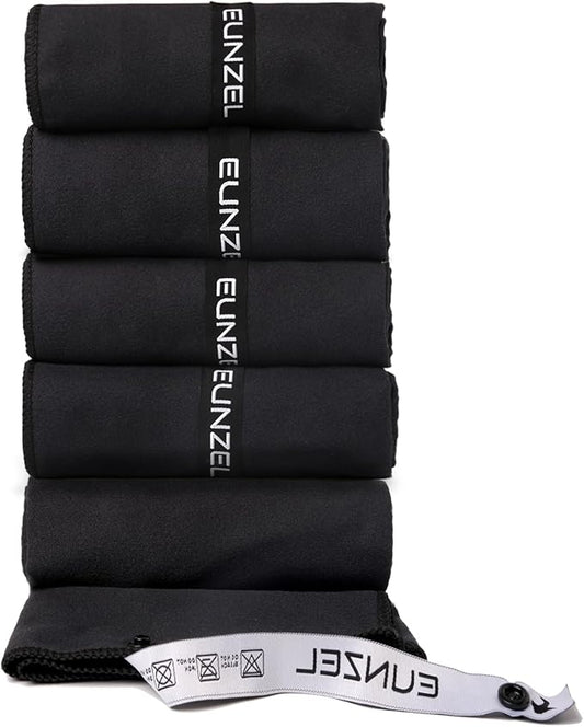 Eunzel Microfiber Workout Towel,Quick Dry Silver Ion Absorbent Sweat Gym Towel for Workout, Camping, Travel, Exercise& Fitness 31.5"x15.7", Set of 5 Black