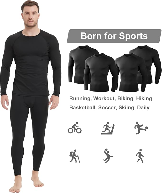 Dalavch 4/5 Pack Thermal Compression Shirts for Men Long Sleeve Running Gear Undershirt Base Layer for Winter Cold Weather