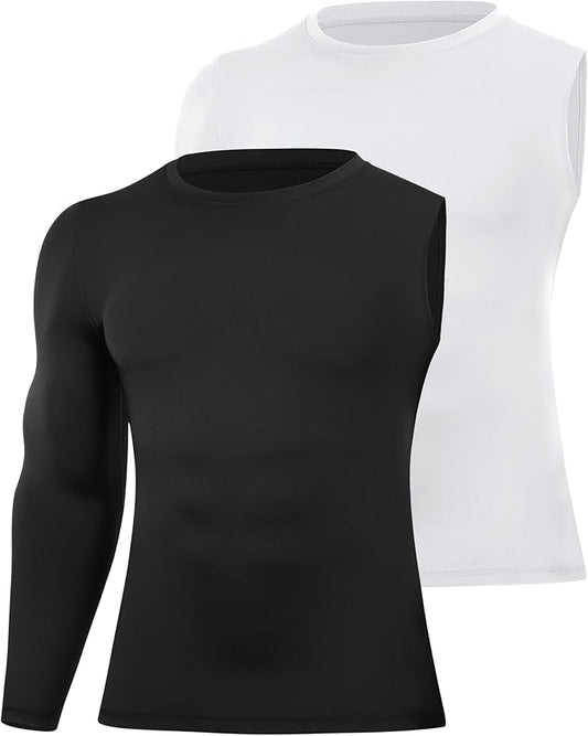 Runhit Men's Basketball One Arm Compression Shirts Long Sleeve 1/2 Single Arm Athletic Undershirt Workout Base Layer Top