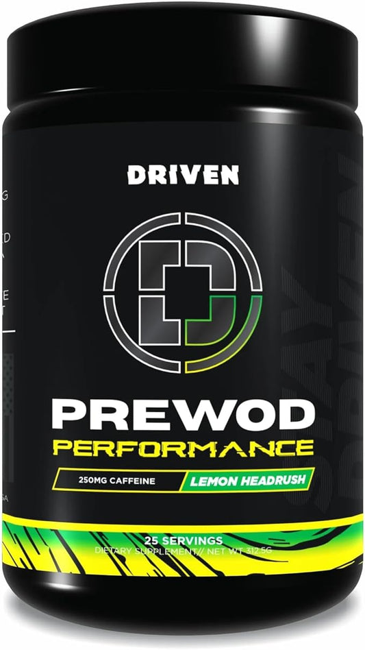 Driven PREWOD Energy Drink Powder, 25 Servings - Pre-Workout Supplement wit- Boosts Energy, Focus, Strength, & Endurance for High-Intensity Training (Performace, Lemon Headrush)