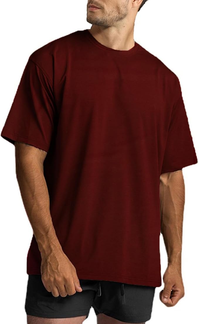 Men's Oversized Workout T-Shirts Lightweight Quick Dry Short Sleeve Tshirts Crew Neck Loose Fit Athletic Tops