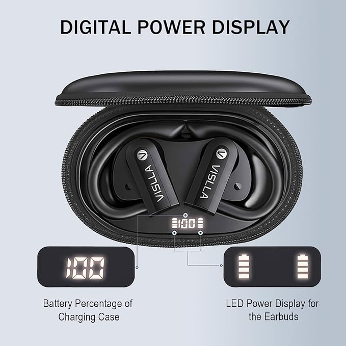 Vislla Wireless Earbuds, Bluetooth Earbuds with Earhooks, 82H Long Battery Life,HiFi Running Headphones with Mic,PU Leather Charging Case,Waterproof Sport Ear Buds for Gym Working Out